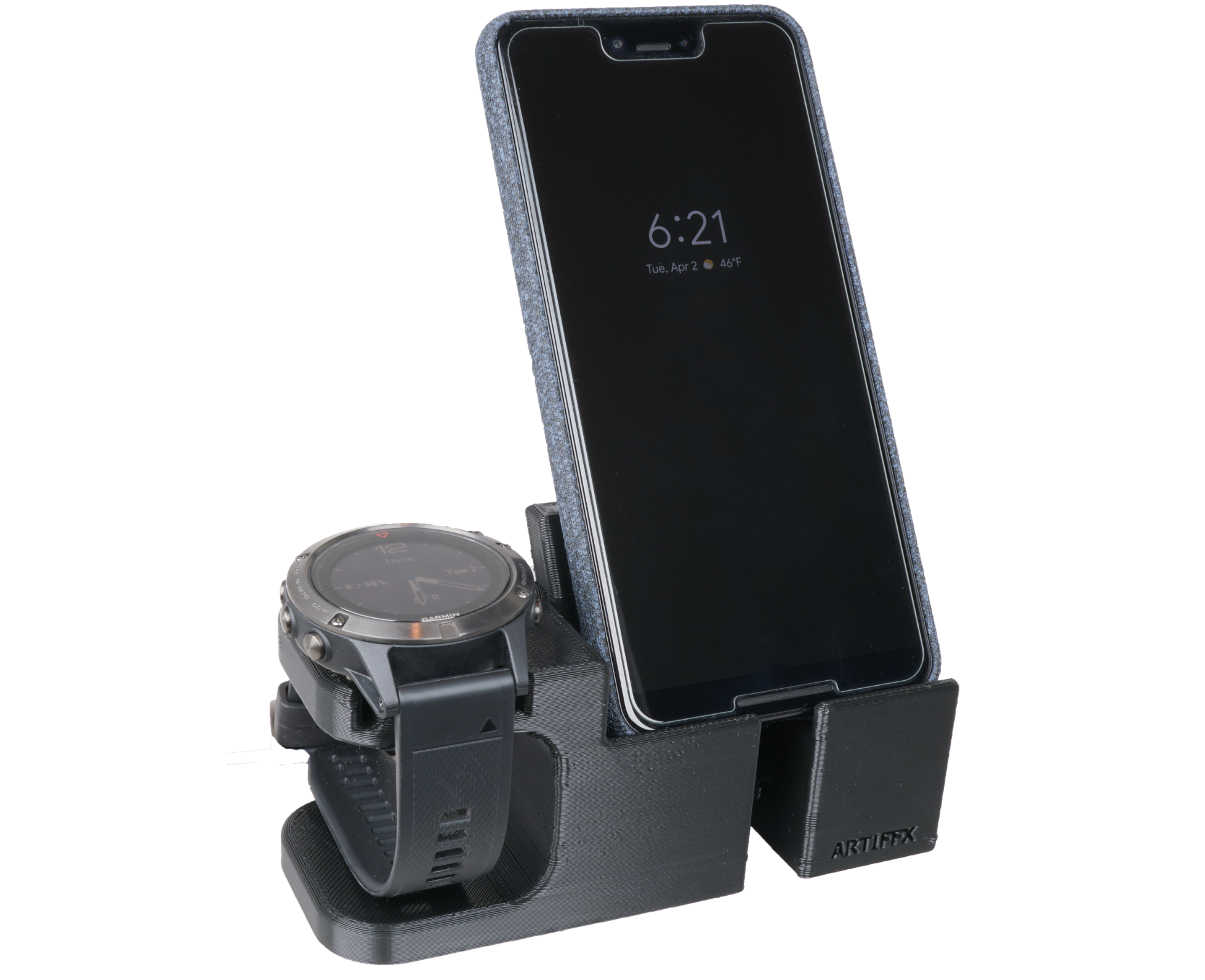 Artifex Design Stand Configured for Garmin Fenix 5 6 and 7 No X models Smartwatch Charging Stand Combo