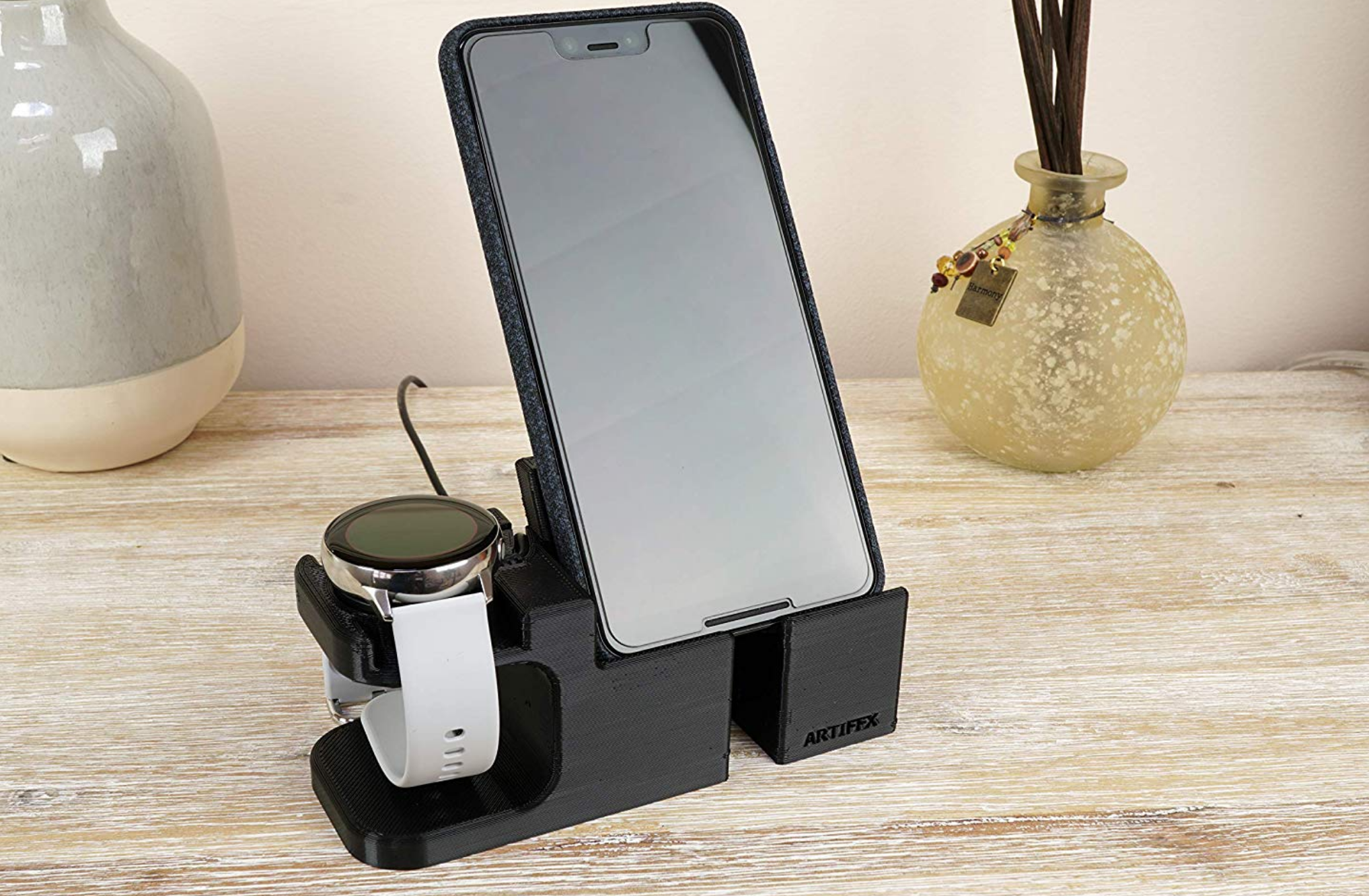 Artifex Design Stand Configured for Samsung Galaxy Watch 3 and Active Smartwatch Phone Combo - Artifex Design 3D