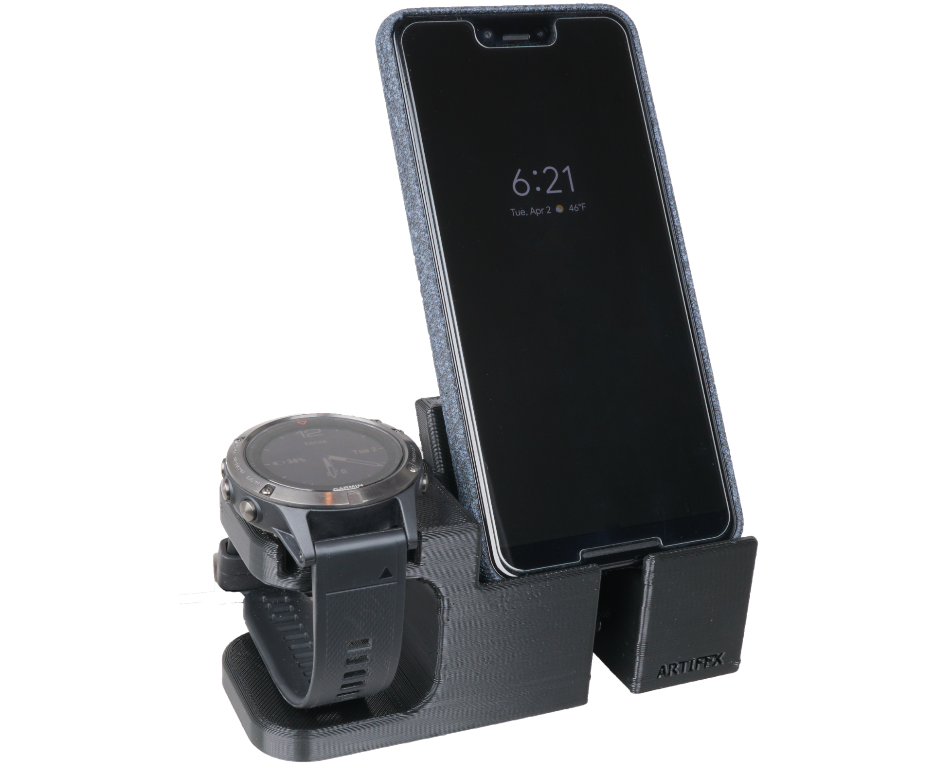 Artifex Design Stand Configured for Garmin Fenix 5 and 5s Smartwatch Charging Stand, Charging Dock Stand, Will not fit 5X (Combo) - Artifex Design 3D